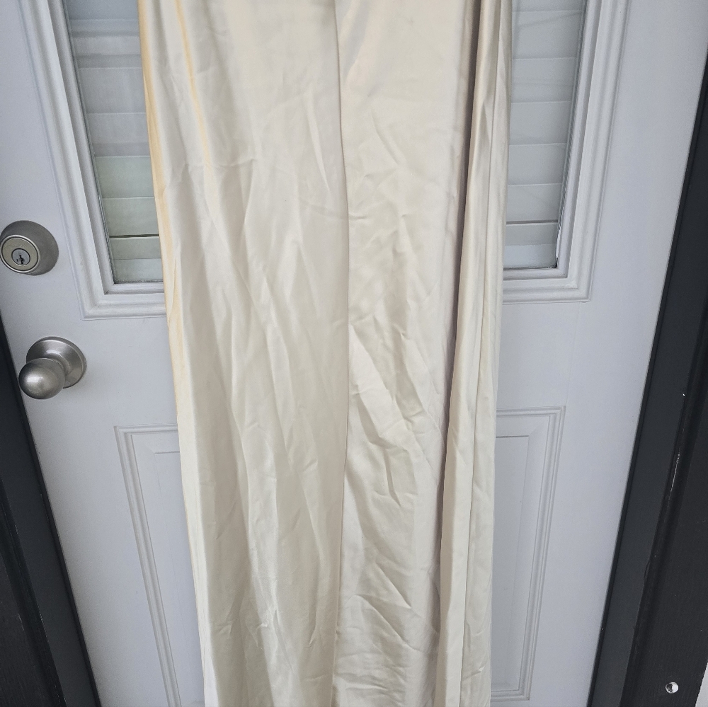 Morgan & Co Halter-Neck Satin Slip Dress XL Cream Maxi Cocktail Bridal - Picture 15 of 15